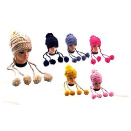 36 Pieces Hat With 3 Pom Pom Heavy Cable Knit Very Fashionable - Fashion Winter Hats