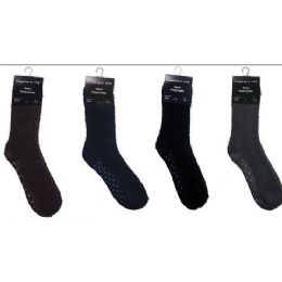 144 Units of Mens Solid Color Fuzzy Sock With No Slip Bottom - Mens Crew Socks