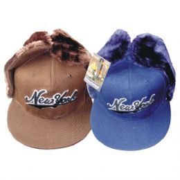 48 Pieces Winter Cap W/ Ear Flap Ny Print - Winter Helmet Hats