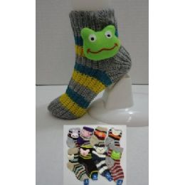 144 Wholesale Knit NoN-Slip Striped Booty Socks With Characters 9-11