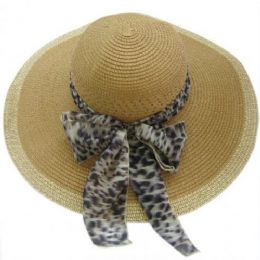 36 Wholesale Ladies Fashion Sun Hats W/ Cheetah Print Bow