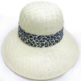 36 Wholesale Ladies Fashion Sun Hats W/ Cheetah Print Ribbon