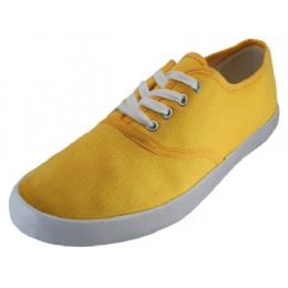 24 Wholesale Women's Lace Up Casual Canvas Shoes Bright Yellow Color