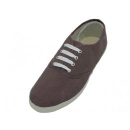 24 Wholesale Men's Lace Up Casual Canvas Shoes In Wood Smoke Color
