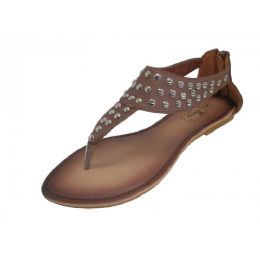 18 Wholesale Women's Studded Sandal With Back Zipper In Brown