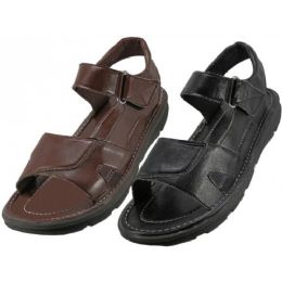 24 Wholesale Men's Pu. Leather Upper Velcro Sandals
