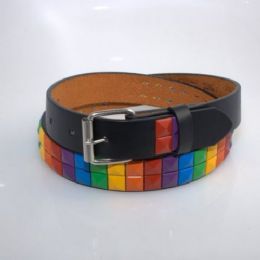 60 Pieces Boys Rainbow Metal Studded Belts In Black - Kid Belts