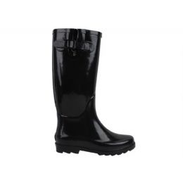 12 Wholesale Ladies Solid Color Black Rain Boot