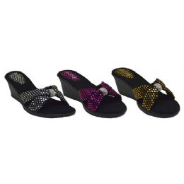 36 Wholesale Ladies Wedge Polka Dot Strap Bow With Rhinestone Sandal