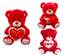 12 Pieces 16 Inch 3 Style Mixed Red Bear With Love Heart And Sound - Valentine Decorations