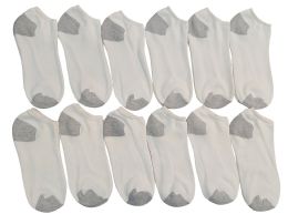 12 Bulk 12 Pairs Of Socksnbulk Boys Youth No Show Ankle Cotton Value Pack Children Socks (9-11, White With Gray Heel And Toe)
