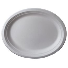 12 inch X 10 inch Bagasse Oval Plate, 500 Ct, (10 Of 50 ) - Disposable Plates & Bowls