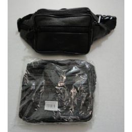 72 Wholesale Black Leathery Waist Pack