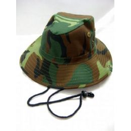 36 Pieces Camo Hat With Neck Strap - Cowboy & Boonie Hat