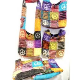 24 Units of Handmade Hobo Crossbody Sling Purse Peace Signs - Handbags
