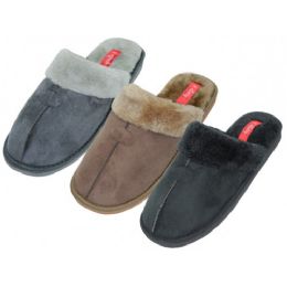 36 Wholesale Men's Velour With Fur House Slippers