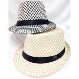 48 Wholesale Straw Fedora Hats Assorted Colors