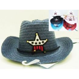 72 Wholesale Kids Cowboy Straw Hats Assorted Star Design