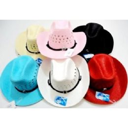 48 Wholesale Cowboy Girl Hat With Medalion Assorted Colors