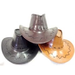 48 Pieces Faux Leather Cowboy Hats With Bull Head Assorted Colors - Cowboy & Boonie Hat