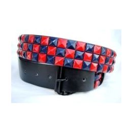 48 Wholesale Pyramid Studded Blue & Red Belt