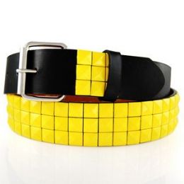 48 Pieces 3-Row Metal Pyramid Studded Leather Belt Unisex Mens Womens - Unisex Fashion Belts