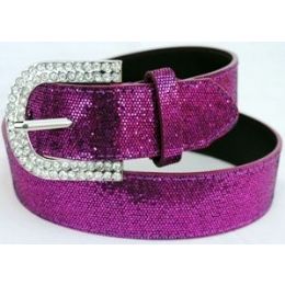 48 Pieces Rhinestone Buckle Purple Sparkle Belt - Womens Belts