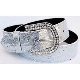 48 Pieces Rhinestone Buckle Silver Spark Belt - Womens Belts