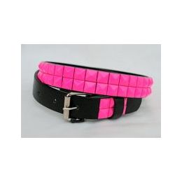 48 Wholesale Pink 2-Row Metal Pyramid Studded Kids Leather Belt Girls