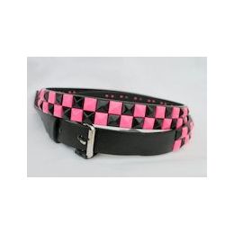 48 Pieces PinK-Black 2-Row Metal Pyramid Studded Kids Leather Belt Girl - Kid Belts