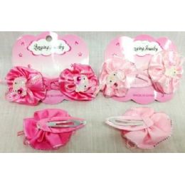 72 Units of Pink Gator Clip Kitty Barrettes 2pcs/pk Hot Pink - Hair Accessories