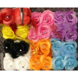 36 Wholesale Hair Flower With Feather Assorted Colors
