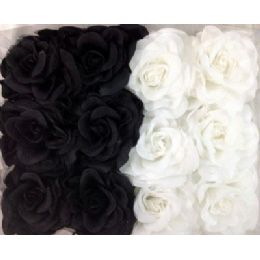 48 Wholesale Solid Color 3 Way Black And White Flowers For Hair
