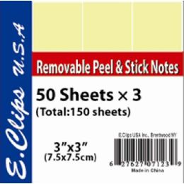 72 of Peel & Stick Notes, 50 Sheets Each, 3 Pk., Yellow, (2 Inners Of 36)