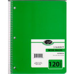 36 Wholesale 3 Subject Notebook, 120 Sheets, Wide Ruled