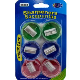 48 Wholesale Pencil Sharpeners - 6 Pack Assorted Colors