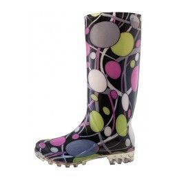 18 Wholesale 13 1/4 Inches Women's Wavy Line & Circular Ring Printed Rain Boots Size 6-11