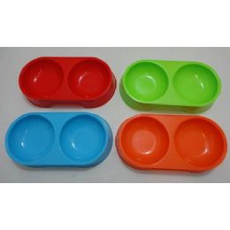 36 Wholesale Small Double Pet Dish [bright Colors]