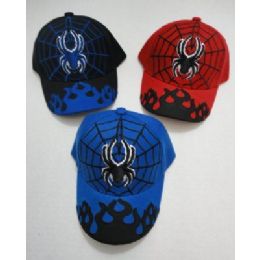 24 Pieces Child's Spider & Web Hat [flames On Bill] - Kids Baseball Caps