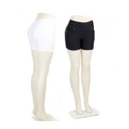 54 Wholesale Ladies Stretch Shorts Black And White Only