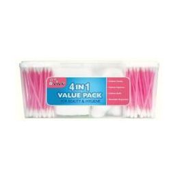 96 Wholesale 4 In 1 Cotton Swabs And Squares Family Pack