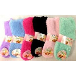 96 Wholesale Girls Babys Fuzzy Socks Size 4-6 Solid Colors