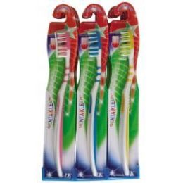 288 Wholesale Solid Color Dentakleen Opaque Handle Single Pk Toothbrush On Display (24 Displays)