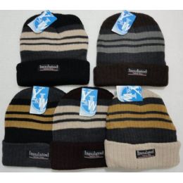 48 Pieces Heavy Duty Insulated Toboggan With Stripes Winter Hat - Winter Beanie Hats