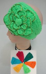 48 Units of Wider Hand Knitted Ear BanD--Flower With Sequins - Fashion Winter Hats