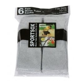 30 Pairs Mens 6 Pair Sport Tube Sock Size 10-13 Grey Color Only - Mens Tube Sock