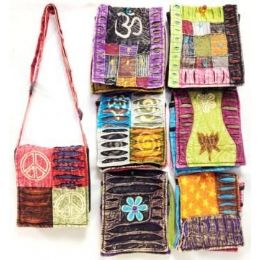 36 Wholesale Assorted Nepal Small Bags Tie Dye Fabric Sling