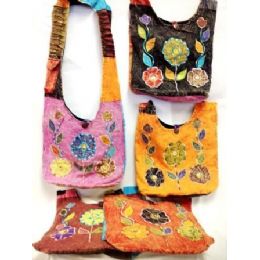 36 Pieces Nepal Handmade Purse Large Flower Crossbody Bag - Handbags