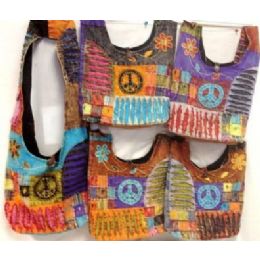 36 of Peace Sign With Side Flower Ripped Fabric Bag Hobo