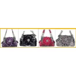 36 Units of Rhinestone Flower Fashion Purse W/ Chain Handles - Leather Purses and Handbags